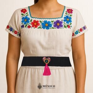 Black Mexican Waist Belt – Multicolor Heart Embellishment in Felt Appliqué